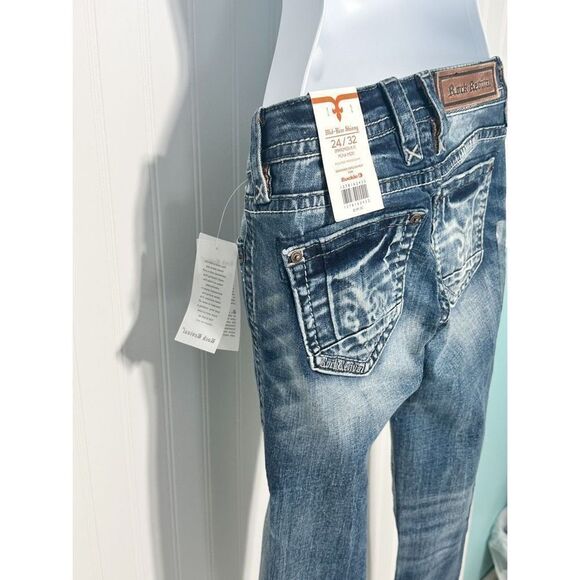 Rock Revival Muna Mid Rise Skinny‎ Jeans Blue Distressed Size 24 Length 32 - Picture 8 of 16